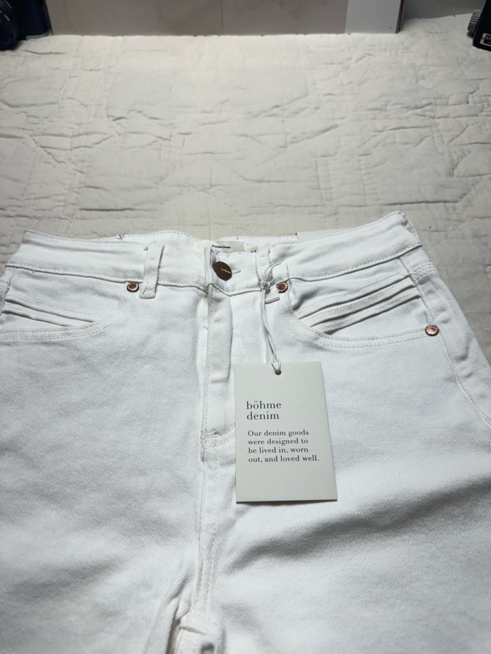 Minimalist White Denim Bermuda Shorts | High-Rise Raw Hem · Bohme NWT - Picture 3 of 9